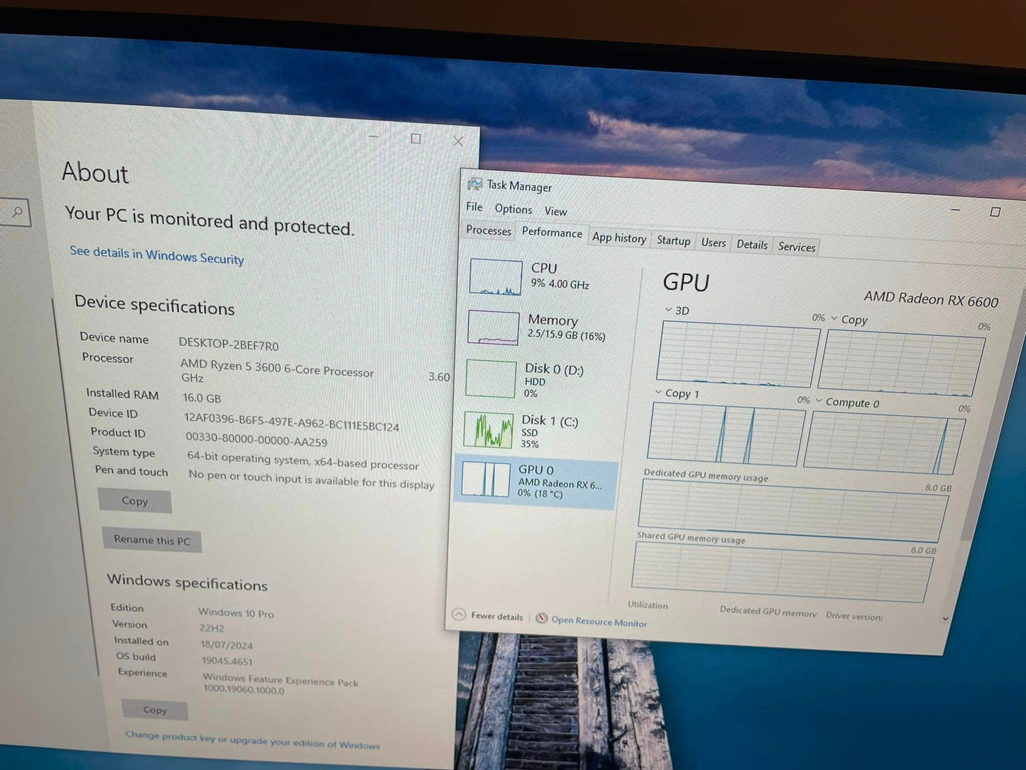 Ex-Build PC AMD Ryzen 5 3600- RX 6600- 16 GB RAM