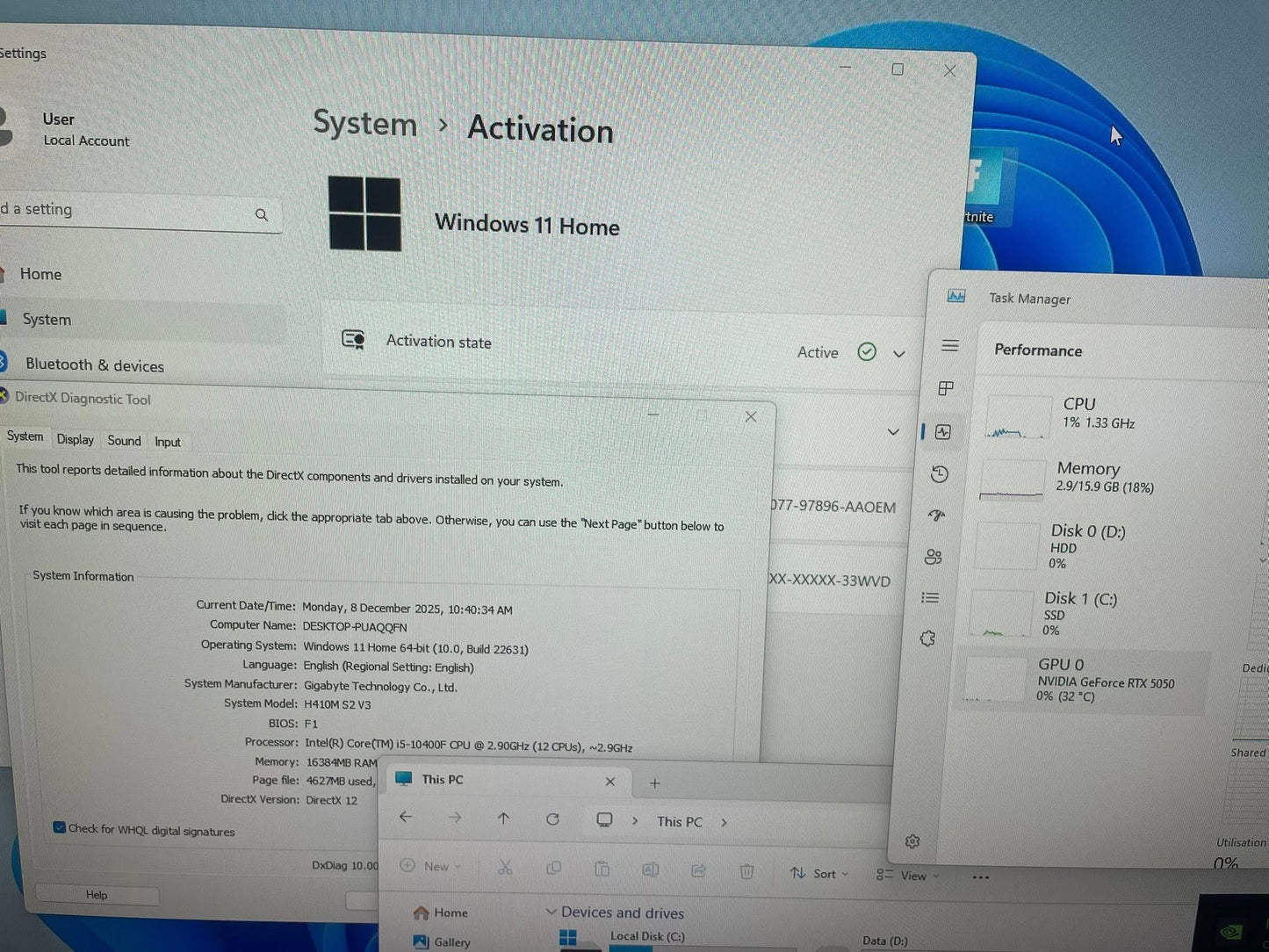 [Clearance] Intel Core I5 10400f, RTX 5050, 16 GB RAM