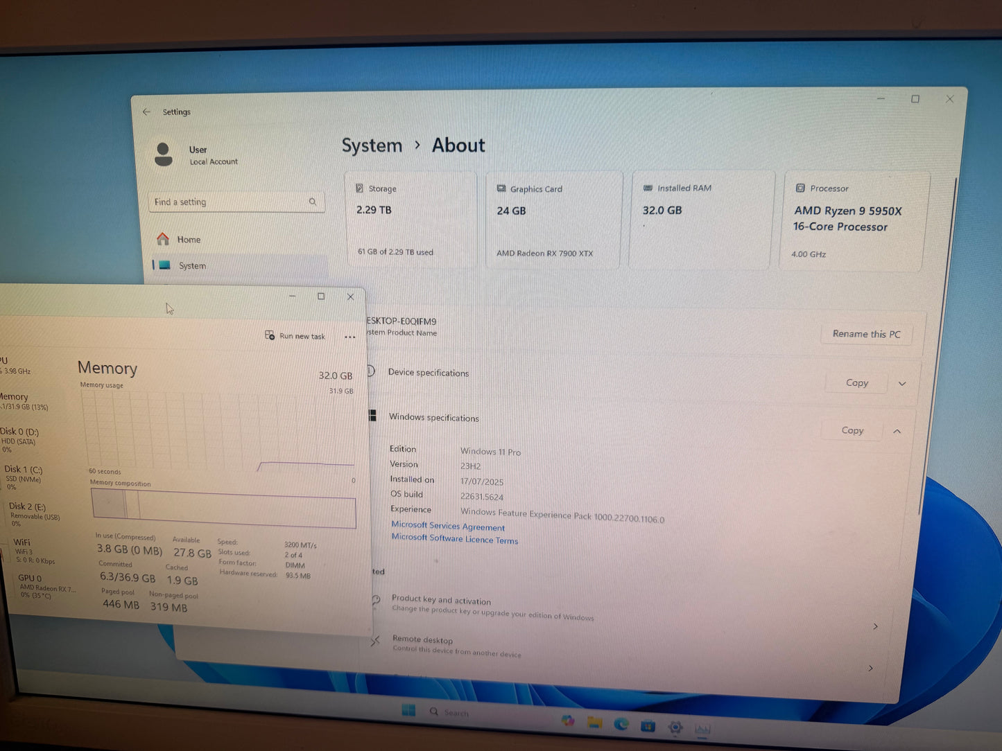 RX 7900 XTX | RYZEN 9 5950X | 32GB RAM | 2 TB storage